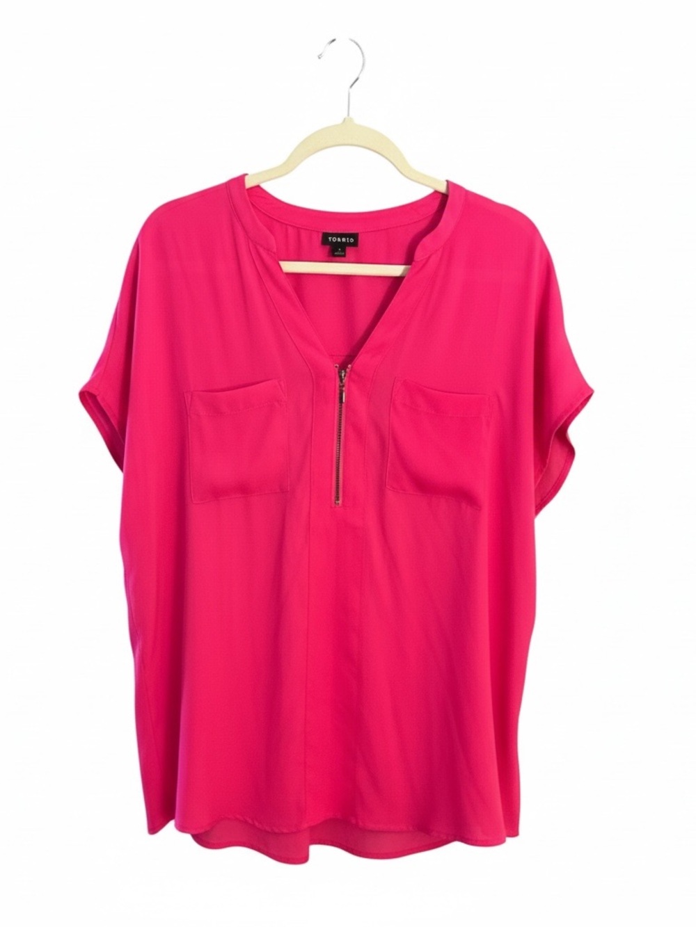 torrid Vibrant Hot Pink Zip V-Neck Short Sleeve Blouse